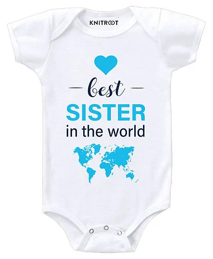 KNITROOT Short Sleeves Best Sister Print Onesie - White