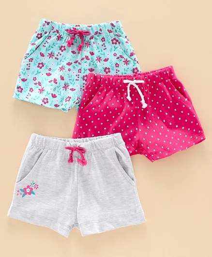 Babyhug Shorts Multiprint Pack of 3 - Red Blue Grey