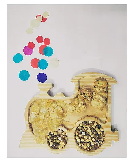 HNT Kids Wooden Train Engine Shaped Section Plate - Light Brown