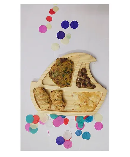 HNT Kids Wooden Ship Shaped Section Plate - Light Brown