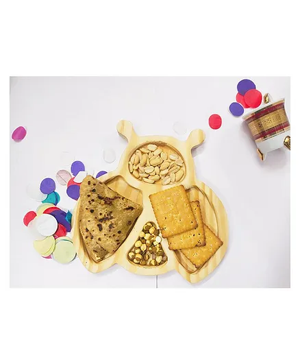 HNT Kids Wooden Lady Bird Shaped Section Plate - Light Brown