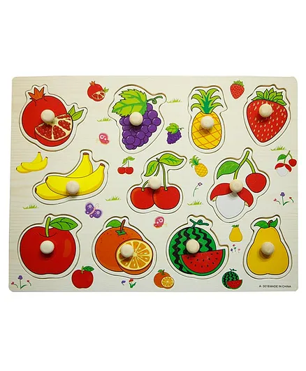 HNT Kids Wooden Knob and Peg Fruit Board Puzzle - 12 Pieces