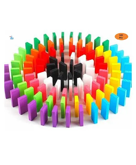 HNT Kids Wooden Domino Building Blocks Set Multicolor - 120 Pieces