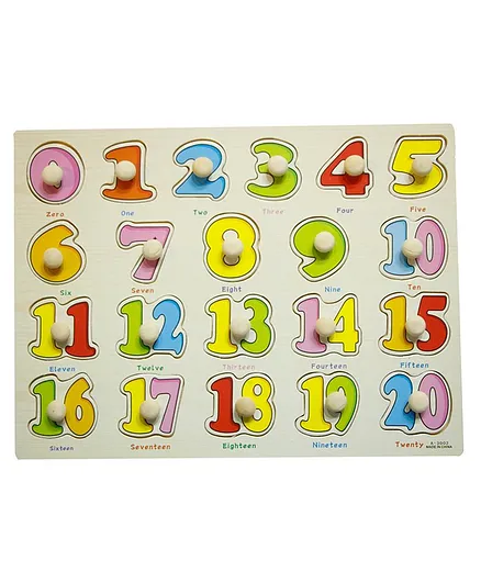 HNT Kids Wooden Knob and Peg Number Board Puzzle - 21 Pieces
