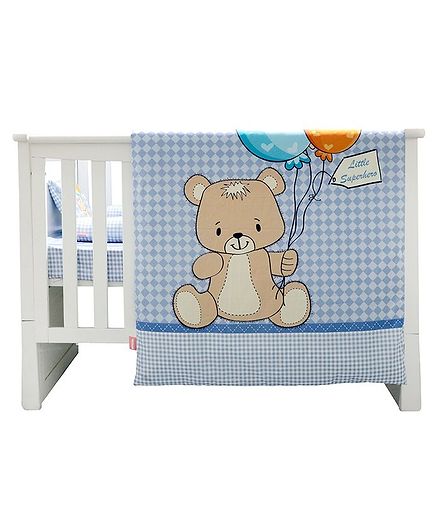 Infantso Premium Crib Bedding Set Teddy Bear Print Large Pack of 7 - Blue