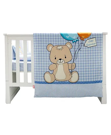 Infantso Premium Crib Bedding Set Teddy Bear Print Large Pack of 8 - Blue