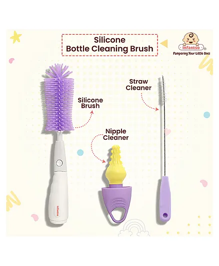 U-grow Silicone Scratch Free Bottle & Nipple Cleaning Brushes - Rose Gold - Set Of 2