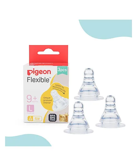 Pigeon Peristaltic Large Size Nipple Pack of 3 - White