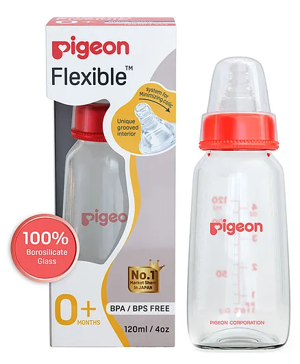 Pigeon Glass Feeding Bottle with Nipples Red - 120 ml