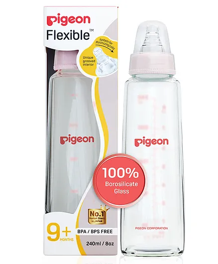 Pigeon Anti Colic Glass Feeding Bottle Pink - 240 ml