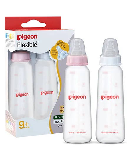 Pigeon Peristaltic Feeding Bottle Nipple Size Large Pack of 2 Pink White - 240 ml each
