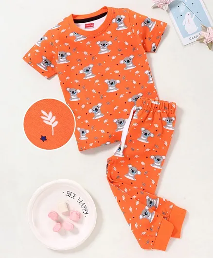 Babyhug Half Sleeves Night Suit Koala Print - Orange