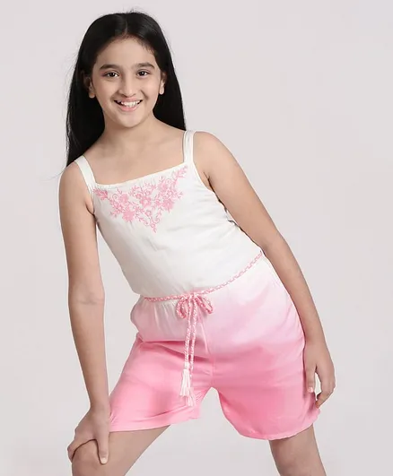 Pine Kids Sleeveless Jumpsuit Floral Embroidery - Pink