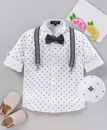 Robo Fry Full Sleeves With Suspender And Bow - White