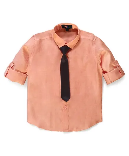 Robo Fry Full Sleeves Shirt with Tie - Peach