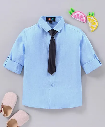 Robo Fry Full Sleeves Shirt with Tie - Blue