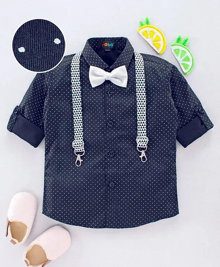 Robo Fry Full Sleeves Shirt Polka Dot Prints - Black