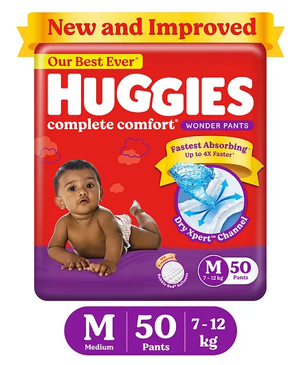 Huggies Complete Comfort Wonder Pants, Medium (M) Size Baby Diaper Pants with 5 in 1 Comfort - 50 Pieces