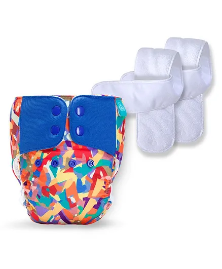 Bumberry Baby Pocket Diaper 2.0 Waterproof Reusable & Adjustable Cloth Diaper with Wetfree Lining & 2 Extralong Wetfree Insert - Brush Stroke
