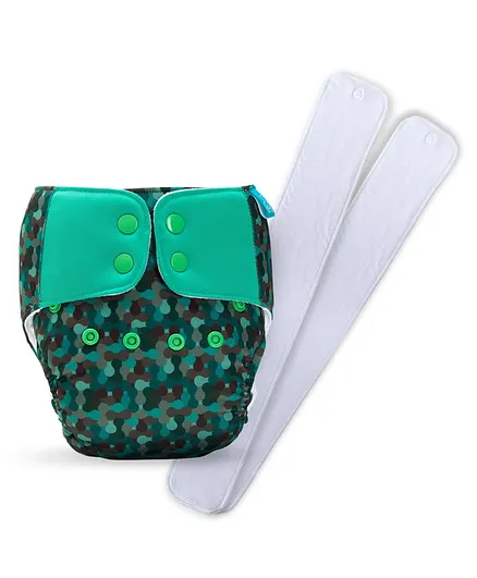 Bumberry Baby Pocket Diaper 2.0 Waterproof Reusable & Adjustable Cloth Diaper with Wetfree Lining & 2 Extralong 100% Cotton Insert - Camo