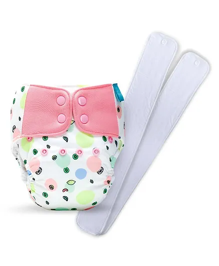 Bumberry Baby Pocket Diaper 2.0 Waterproof Reusable & Adjustable Cloth Diaper with Wetfree Lining & 2 Extralong 100% Cotton Insert - Fruityline