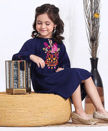 Babyhug Full Sleeves Embroidered Ethnic Dress - Blue