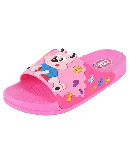 Yellow Bee Cartoon Patch Flip Flops - Dark Pink