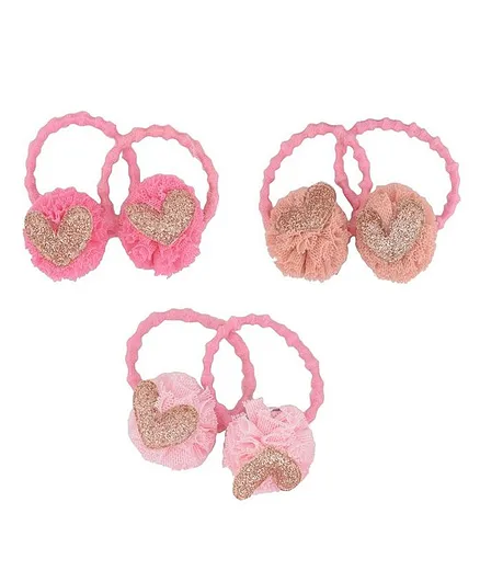 Yellow Bee 3 Pairs Of Hearts Detailing Rubber Bands - Pink & Peach