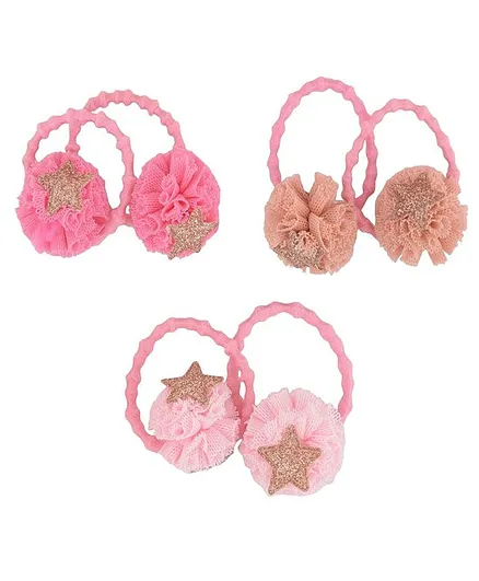 Yellow Bee 3 Pairs Of Star Detailing Rubber Bands - Pink & Peach