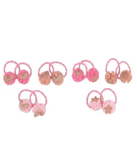 Yellow Bee 6 Pairs Of Hearts & Stars Detailing Rubber Bands - Pink & Peach