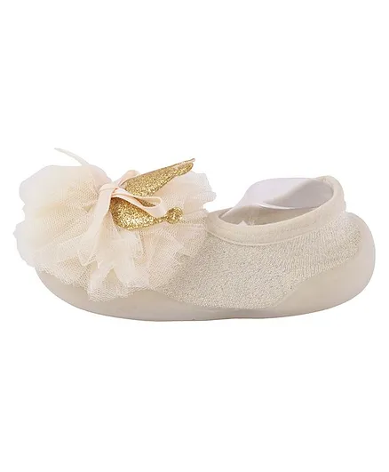 Yellow Bee Glitter Crown Anti Slip Princess Sock Shoes - White