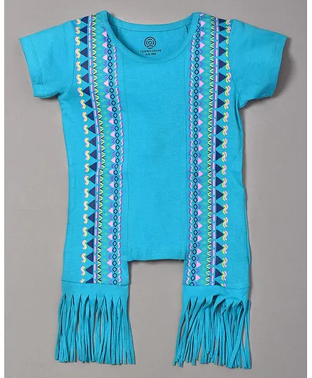 Tambourine Aztec Printed Short Sleeves Top - Blue