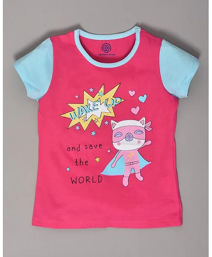 Tambourine Wake Up Printed Short Sleeves Top - Pink