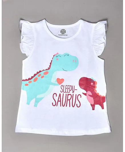 Tambourine Mother & Baby Dino Print Cap Sleeves Top - White