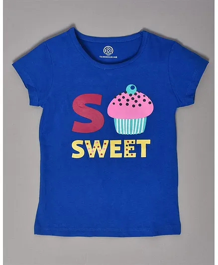 Tambourine Sweet Printed Short Sleeves Top - Blue