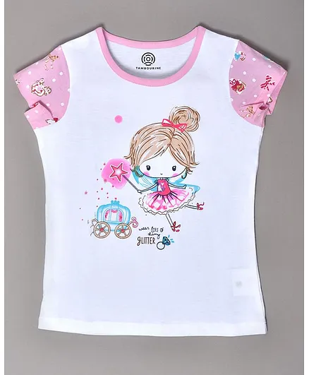 Tambourine Girl Printed Cap Sleeves Top - White