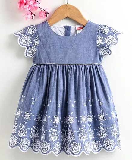 Babyhug Short Sleeves Embroidered Frock - Blue