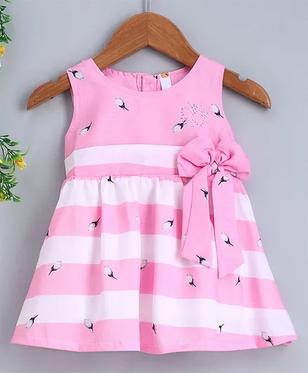 Dew Drops Sleeveless Floral Printed Frock - Pink