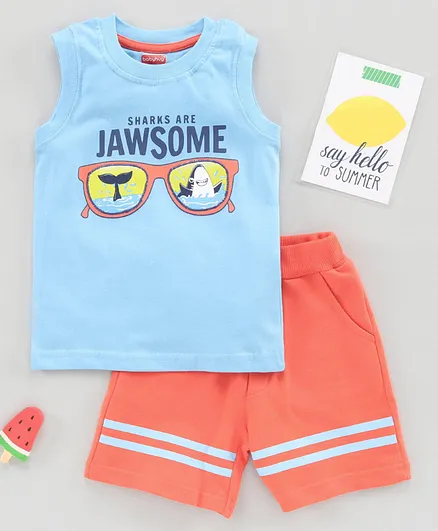 Babyhug Sleeveless Tee & Shorts Text Print - Blue Orange