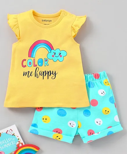 Babyoye Shorts Sleeves Top and Shorts Set - Yellow