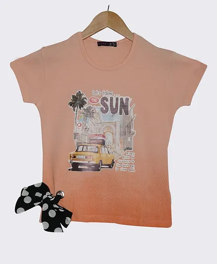 Ziama Short Sleeves Let's Follow The Sun Print Top - Peach