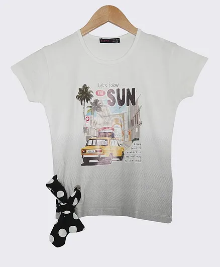 Ziama Short Sleeves Let's Follow The Sun Print Top - White