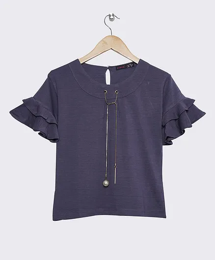 Ziama Half Sleeves Pearl Chain Detailing Top - Dark Grey