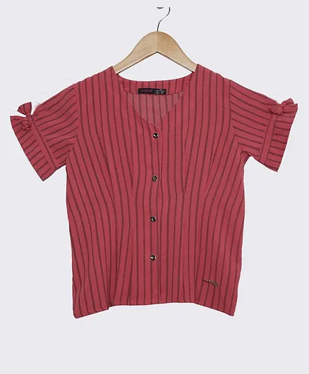 Ziama Half Sleeves Striped Top - Dark Pink