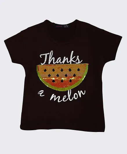 Ziama Short Sleeves Watermelon Sequined Top - Wine