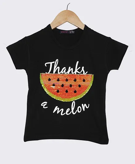 Ziama Short Sleeves Watermelon Sequined Top - Black