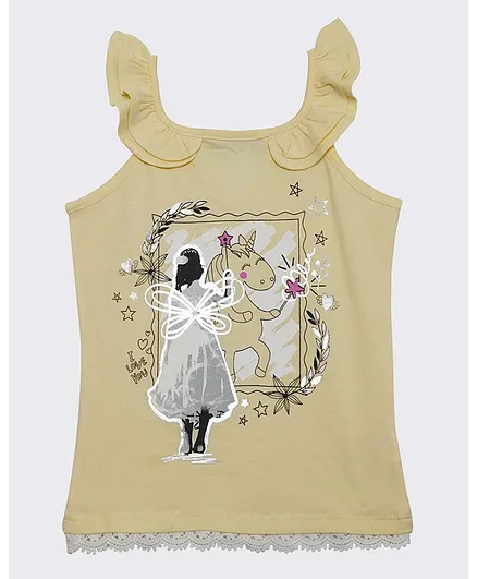Ziama Sleeveless Unicorn & Fairy Print Top - Cream