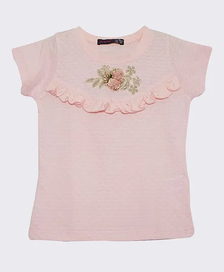 Ziama Short Sleeves Floral Detailing Top - Pink