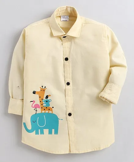 Polka Tots Full Sleeves Animal Print Shirt - Grey