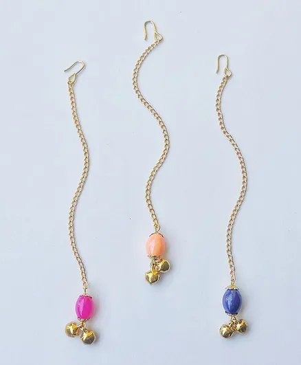 Lime By Manika Stone Detailed Set of 3 Maank Teekas - Yellow Pink Blue